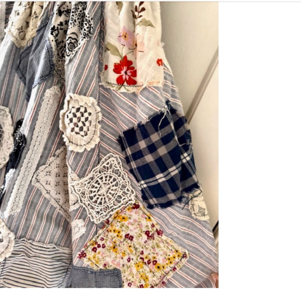 Anthropologie Pilcro Jenna Scoop Neck Drop-Waist Patchwork Dress Boho Cinderella - Picture 12 of 16
